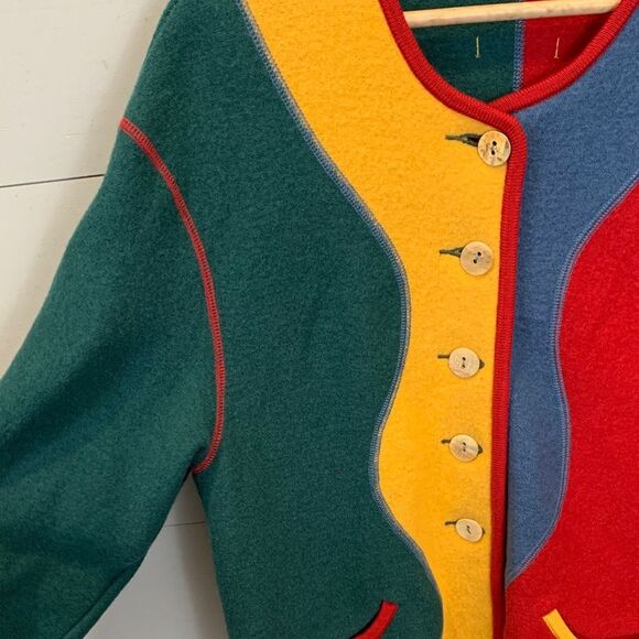 Geiger boiled wool abstract color block button down jacket size 36 Austria - Picture 8 of 15